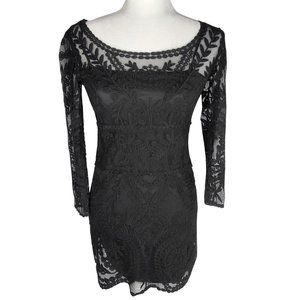 Express Black Lace Long Sleeve Cocktail Dress, Evening XS